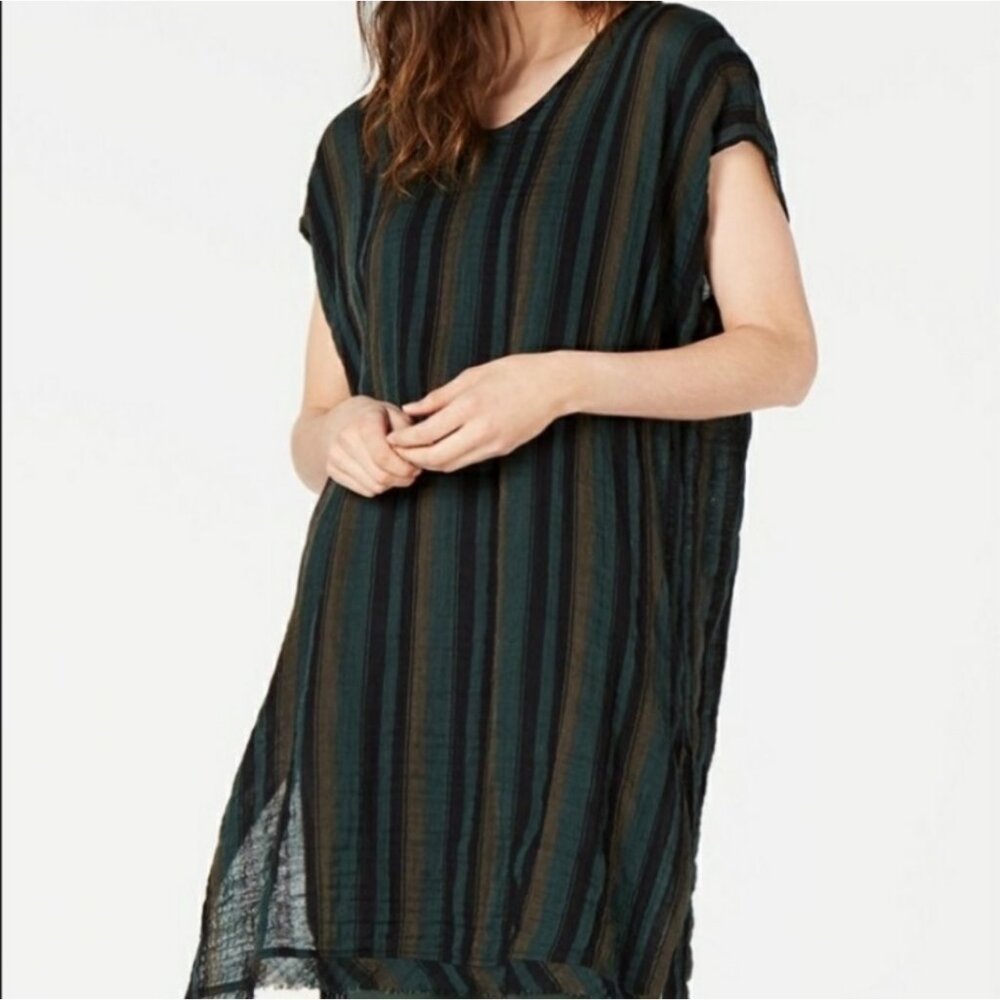 Eileen Fisher Striped Organic Linen Tunic Top Women's XXS/XS Oversized